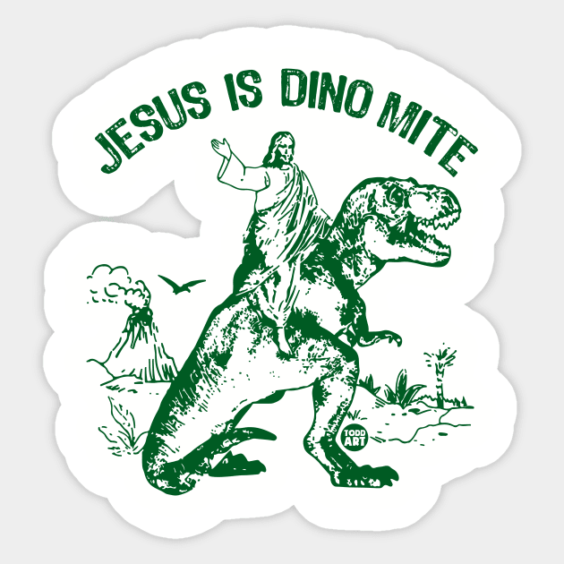 jesus dino mite Sticker by toddgoldmanart